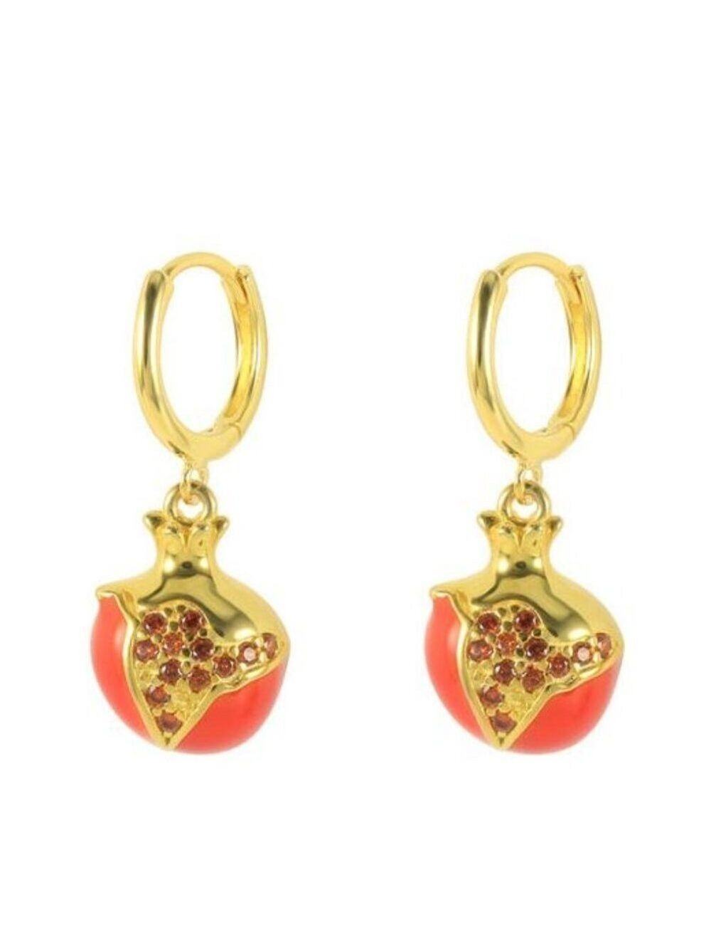 18k Gold Plated 925 Sterling Silver Pomegranate Drop Earrings, Armenian … - Picture 1 of 2
